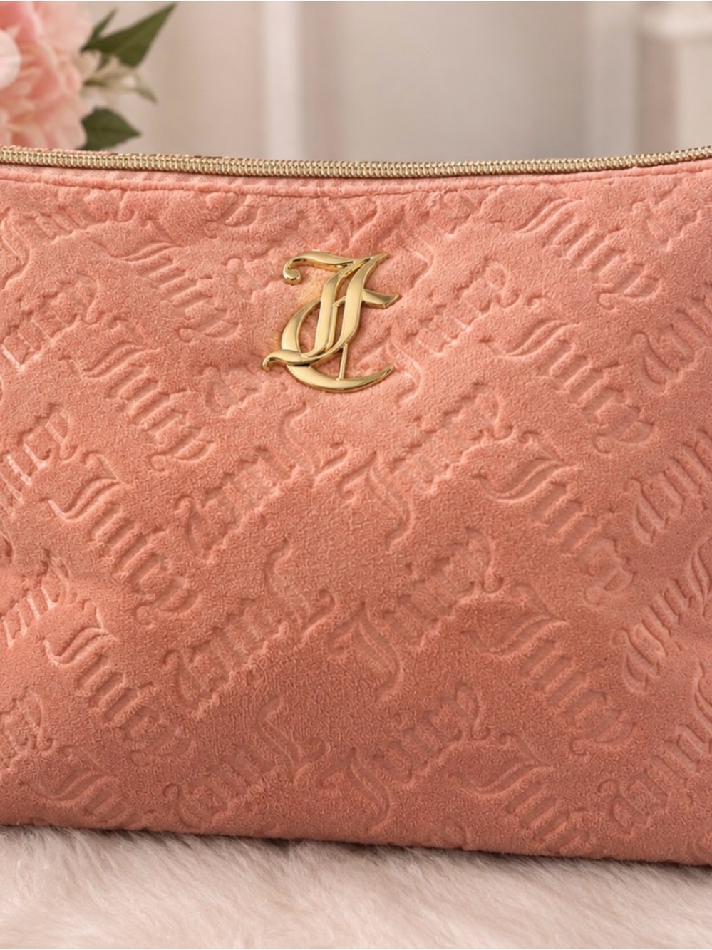 Juicy couture peach/pink velour, large makeup cosmetic bag